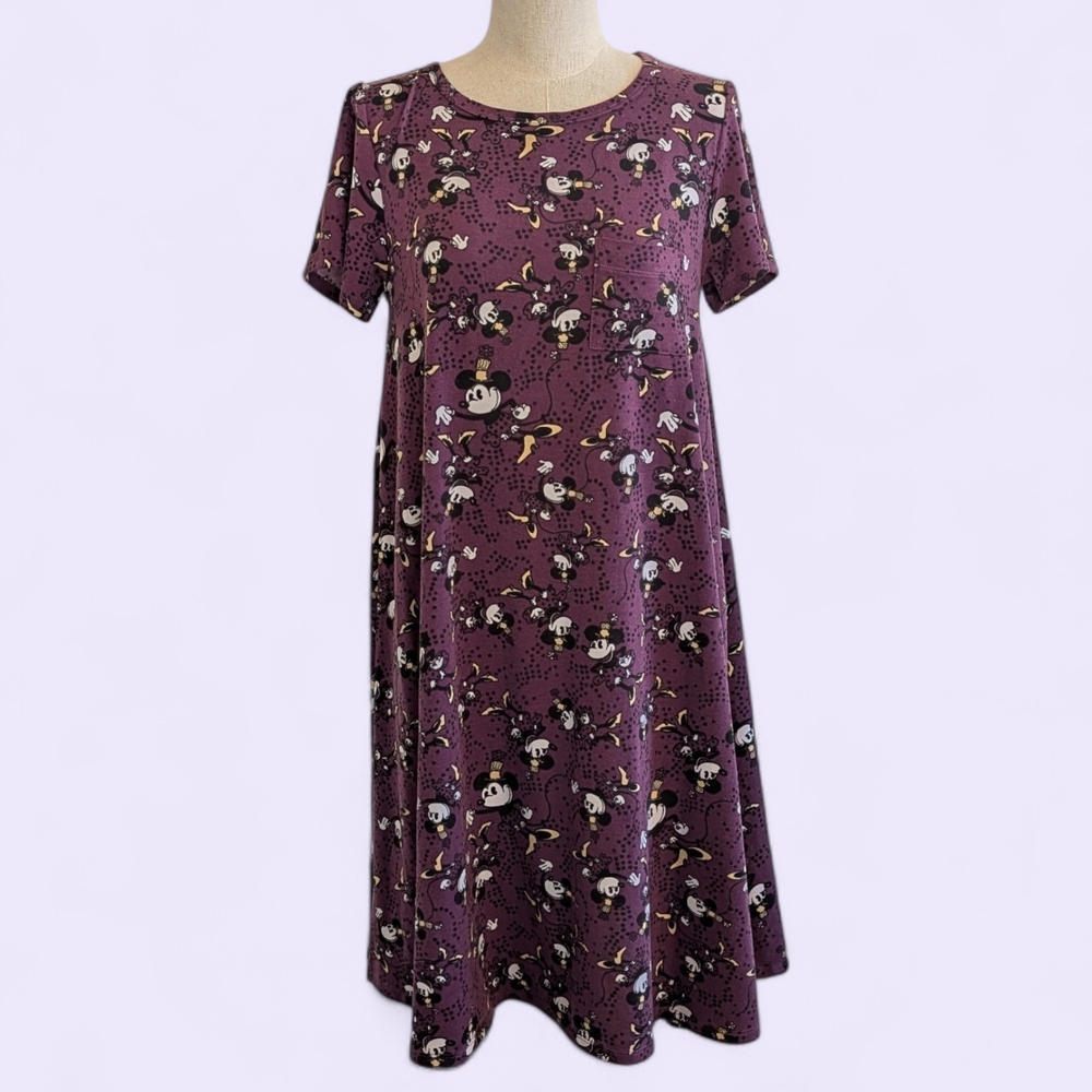 LuLaRoe Carly Disney Minnie Mouse Purple A-Line Swing Dress XS Vintage Print